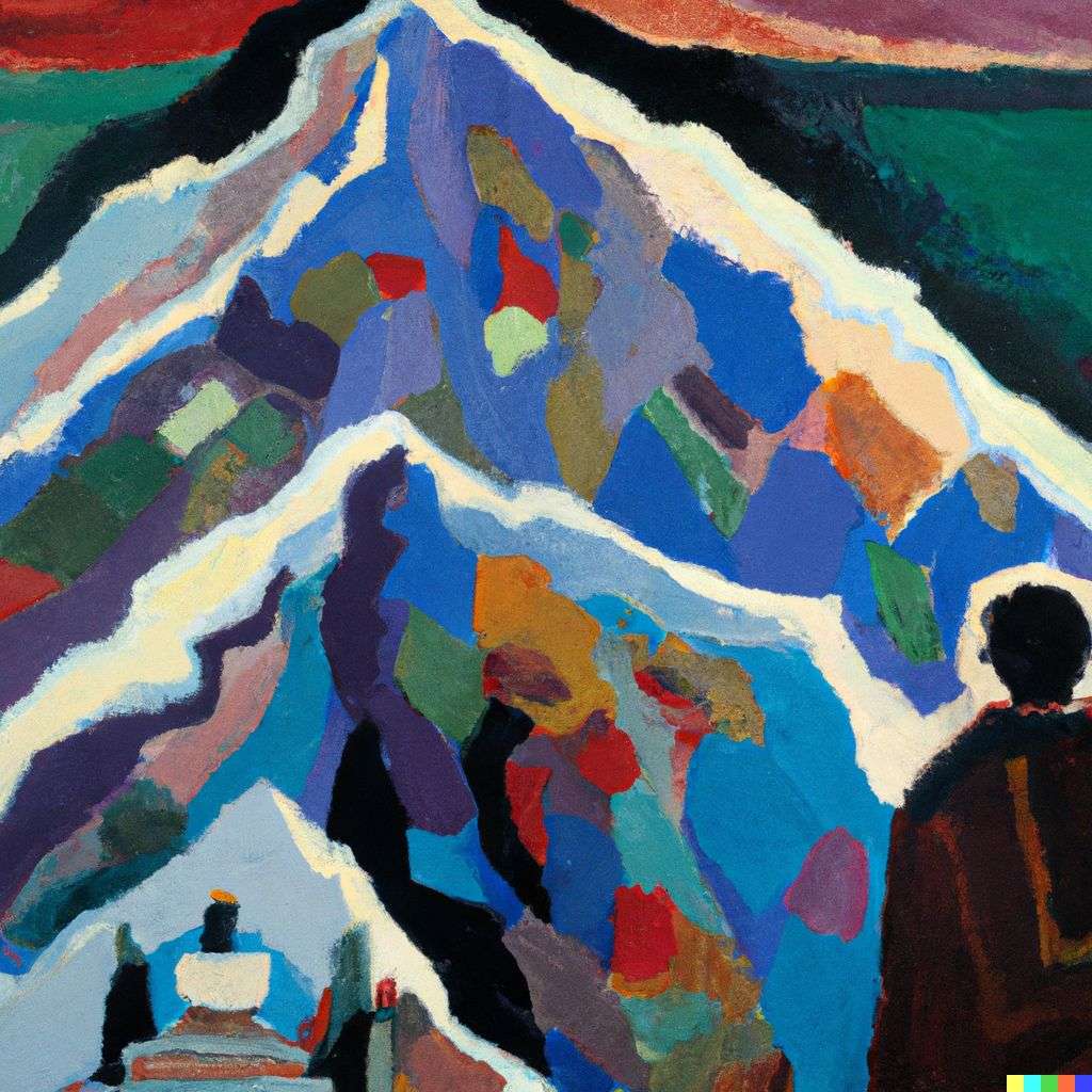 someone gazing at Mount Everest, painting by Wassily Kandinsky